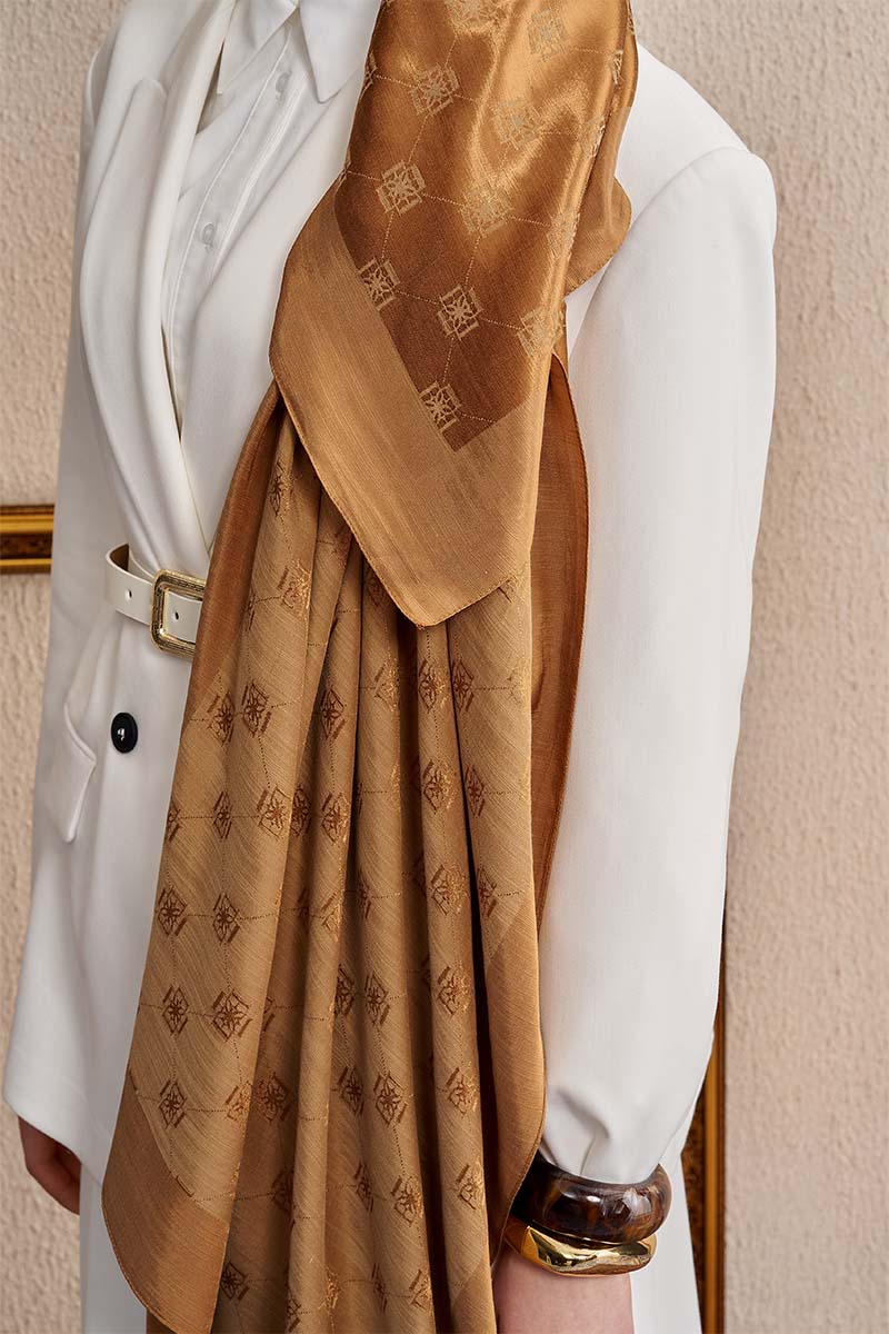 Double-Sided Logo Pattern Shawl - Camel