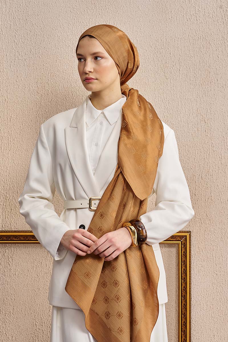 Double-Sided Logo Pattern Shawl - Camel