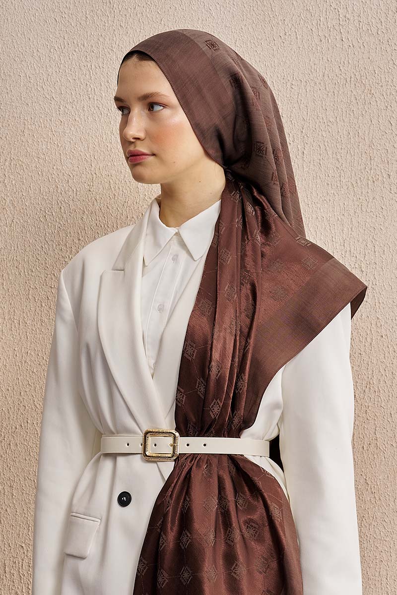 Double-Sided Logo Pattern Shawl - Brown