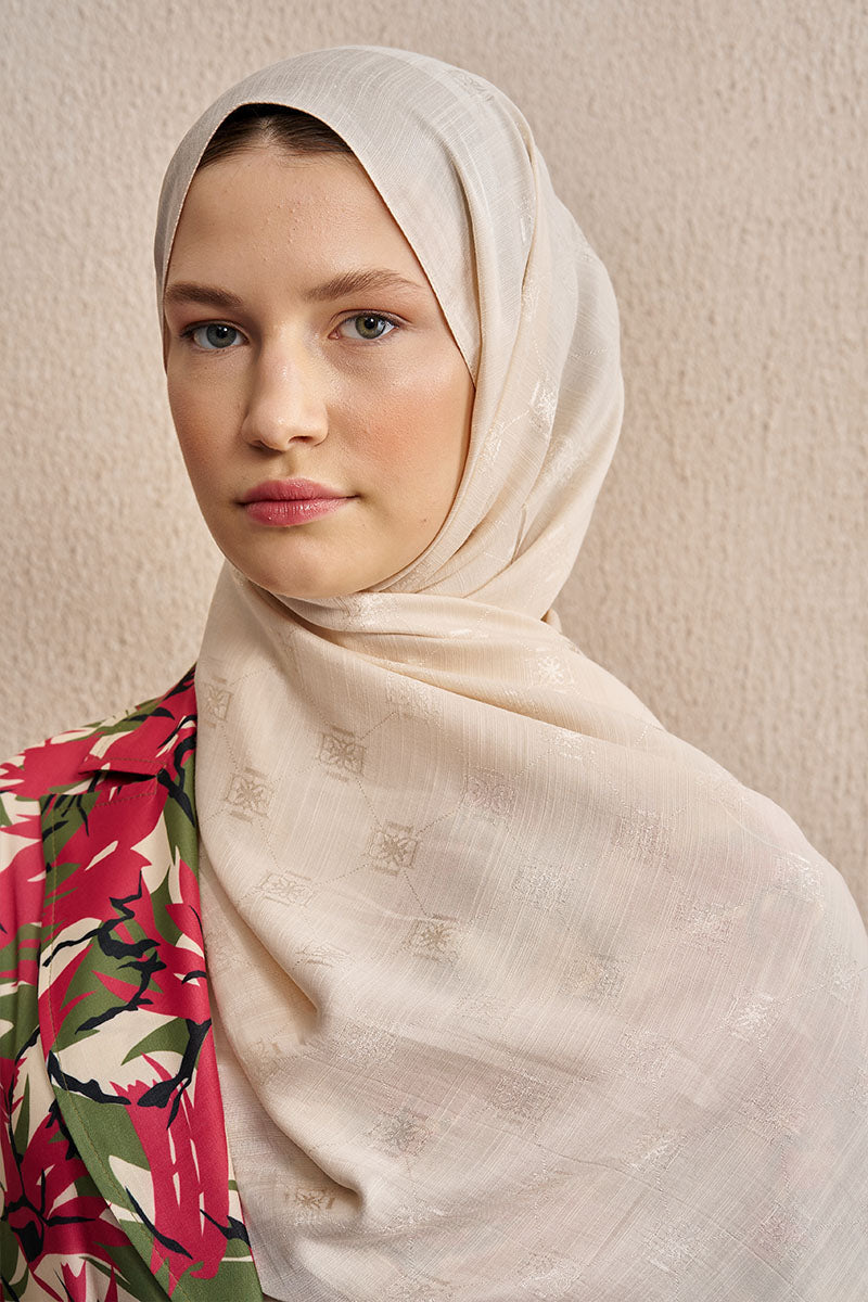 Double-Sided Logo Pattern Shawl - Cream