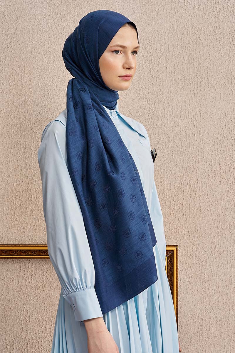 Double-Sided Logo Pattern Shawl - Navy Blue