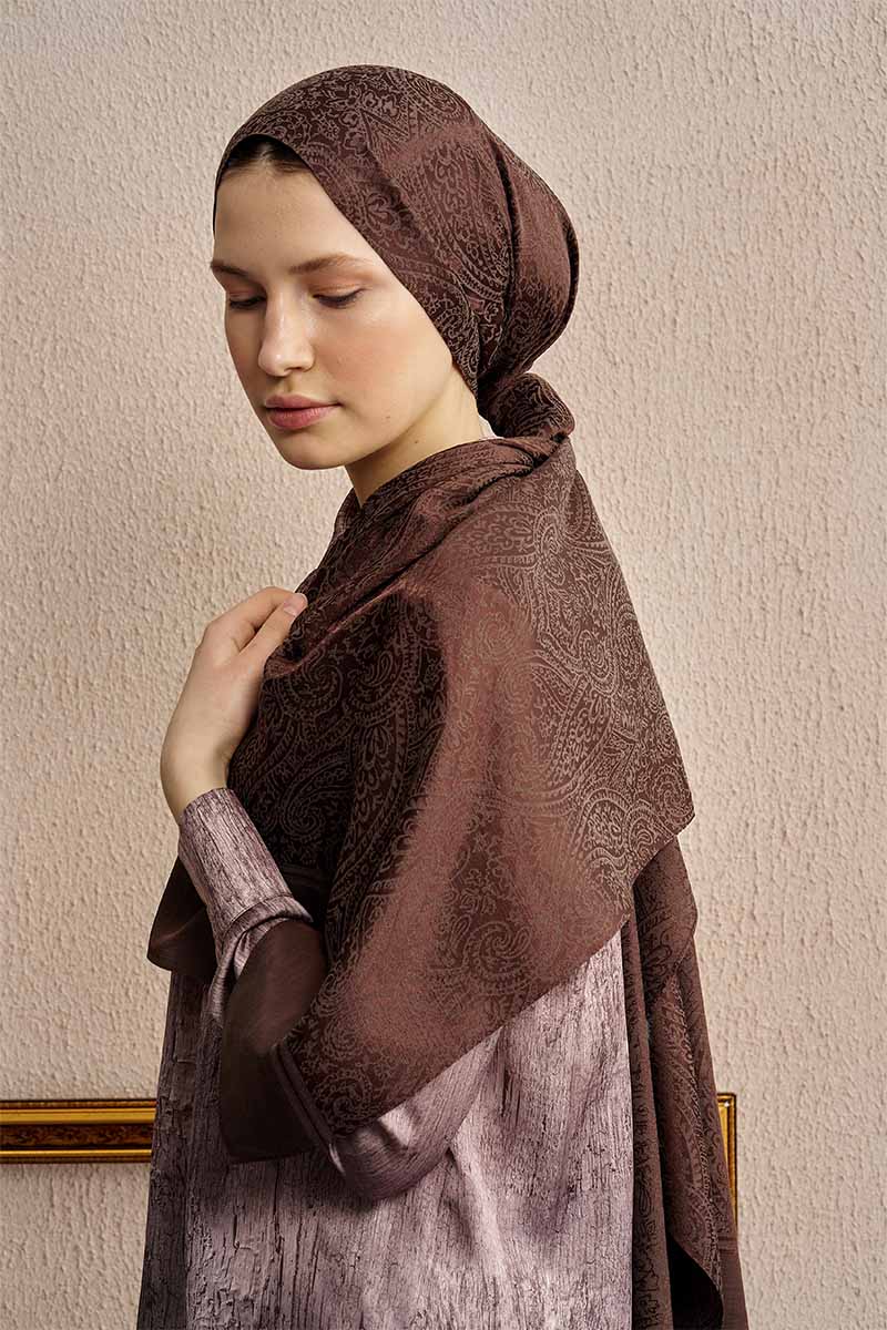 Çift Taraflı Etnik Desen Şal - Kahverengi