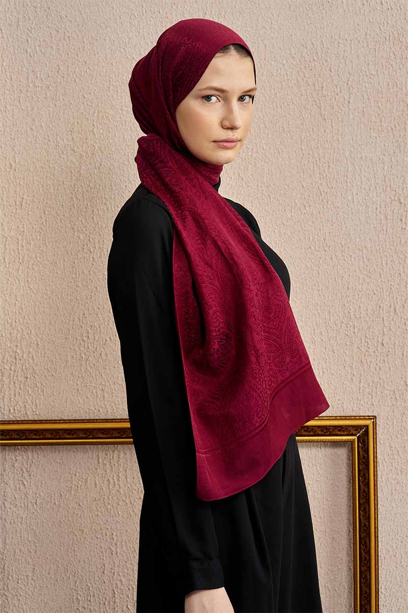 Double-Sided Ethnic Pattern Shawl - Burgundy