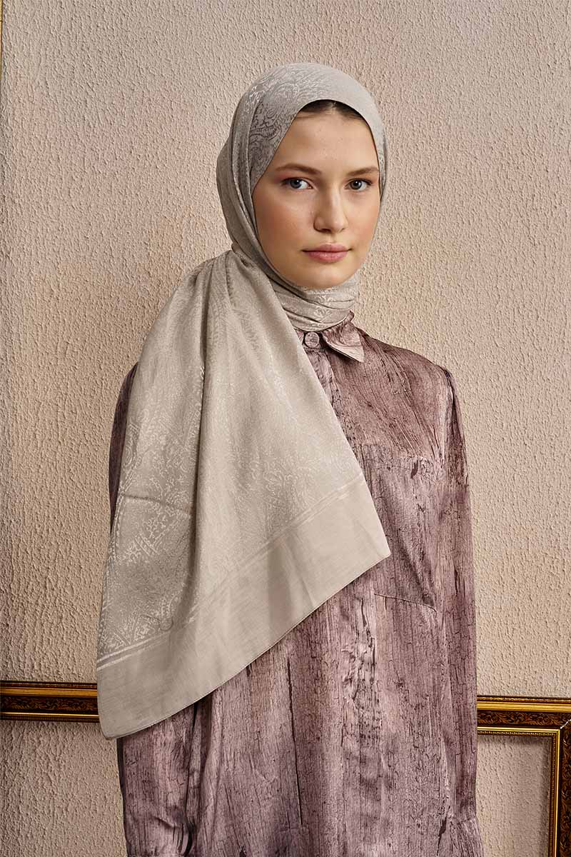 Çift Taraflı Etnik Desen Şal - Vizon