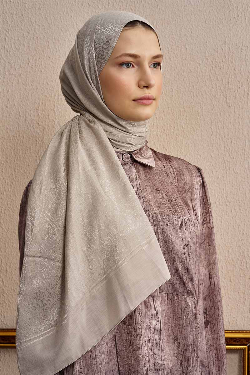 Çift Taraflı Etnik Desen Şal - Vizon