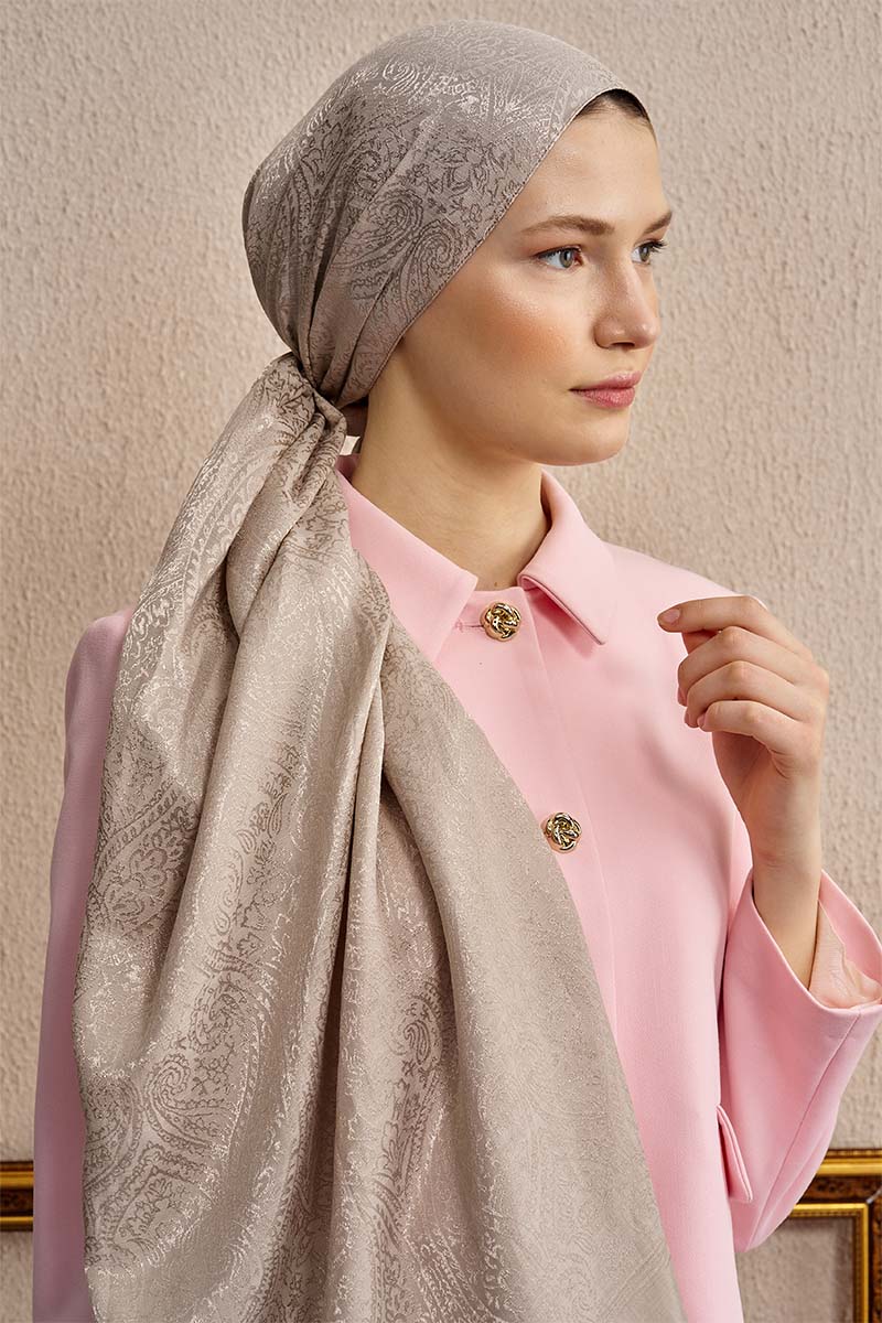 Çift Taraflı Etnik Desen Şal - Bej