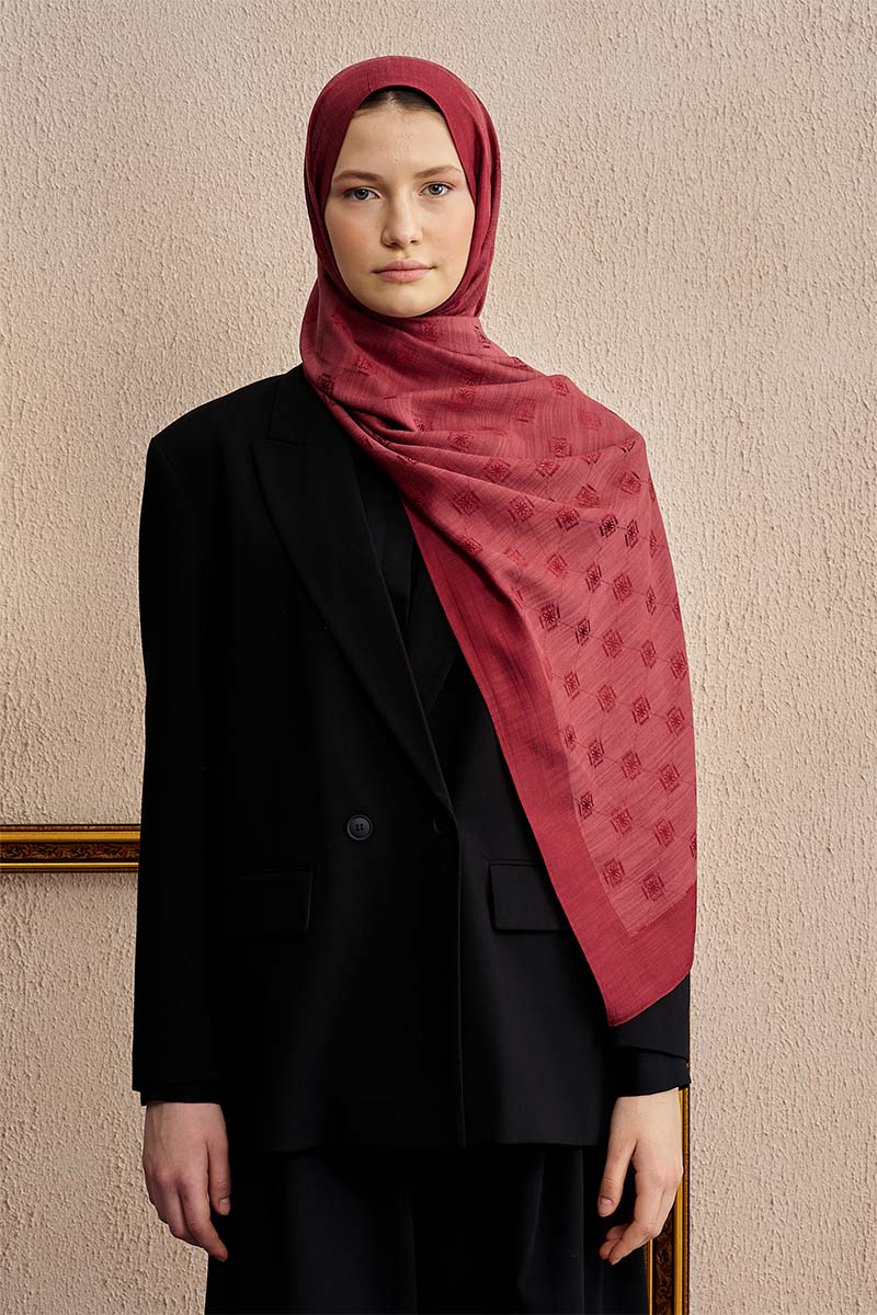 Double-Sided Logo Pattern Shawl - Burgundy