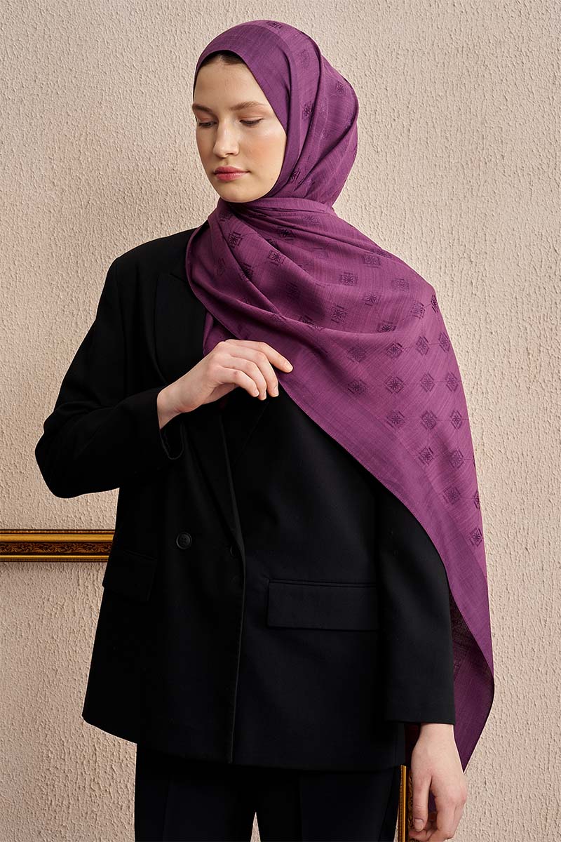 Çift Taraflı Logo Desen Şal - Mor
