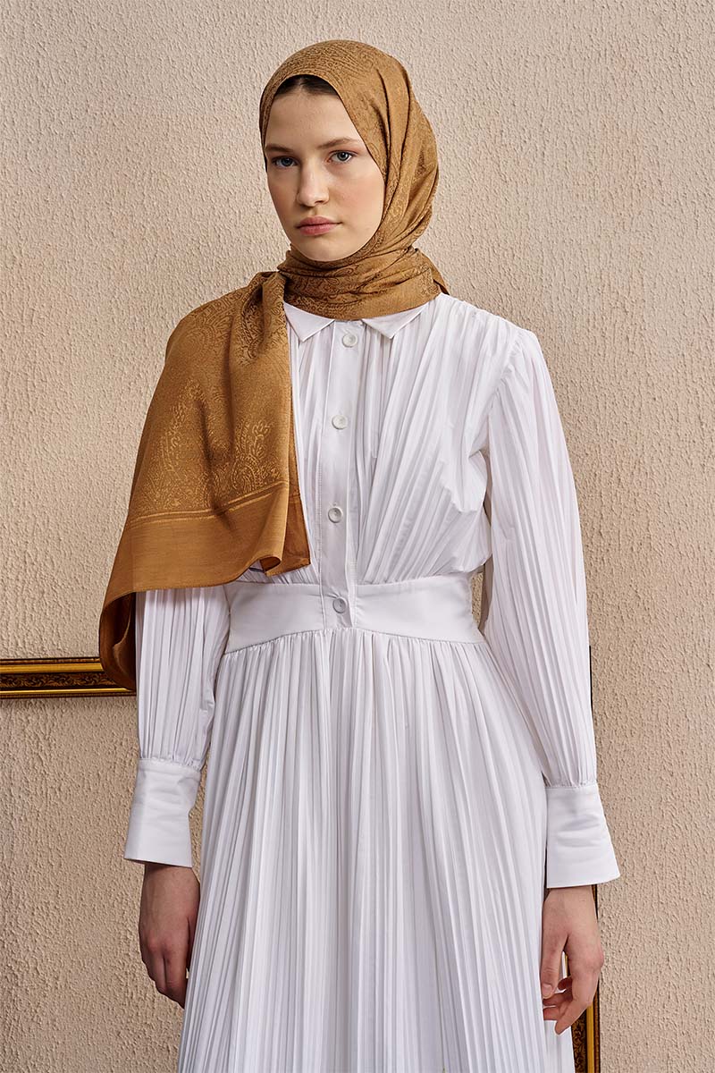 Çift Taraflı Etnik Desen Şal - Camel