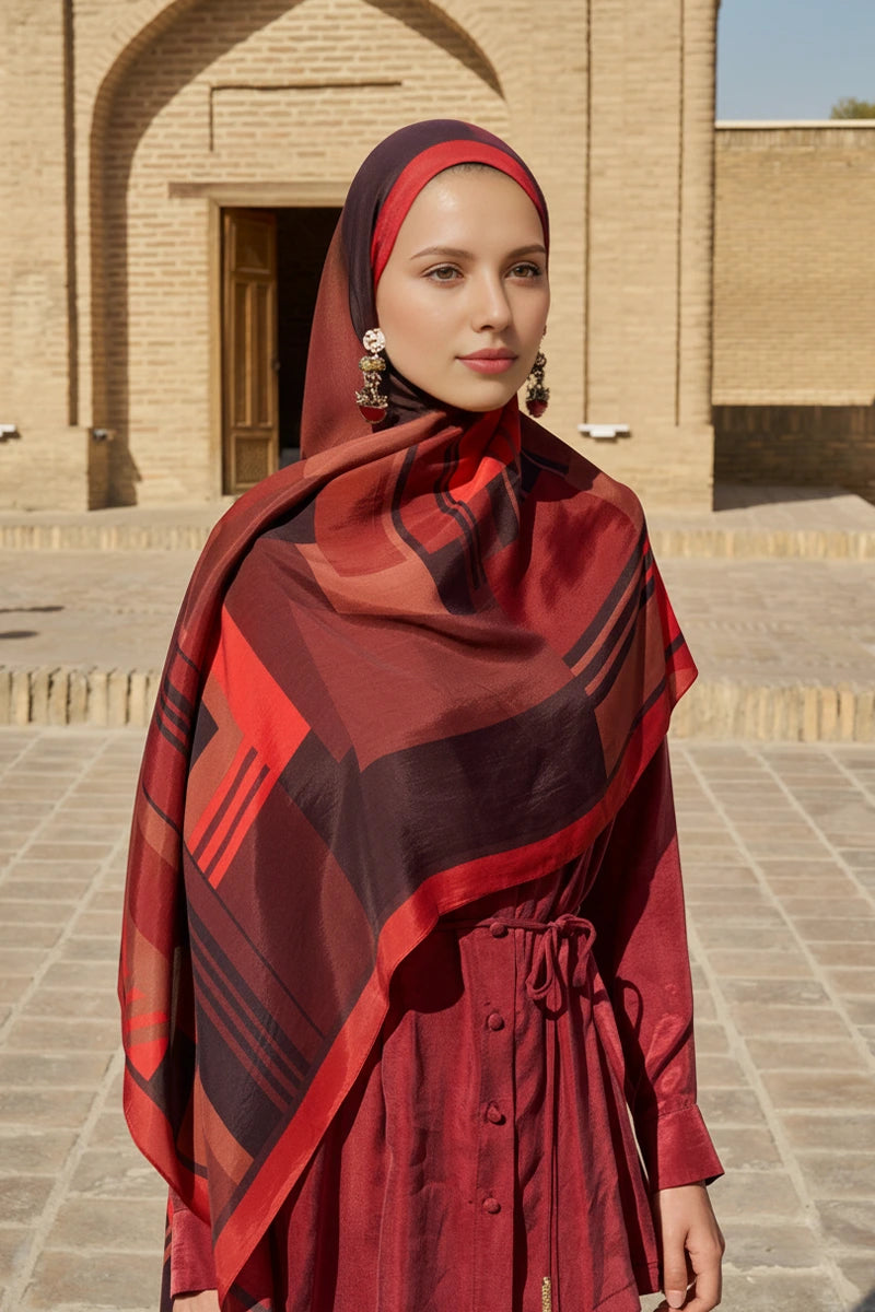 Clover Floş Viskon Şal - Kırmızı