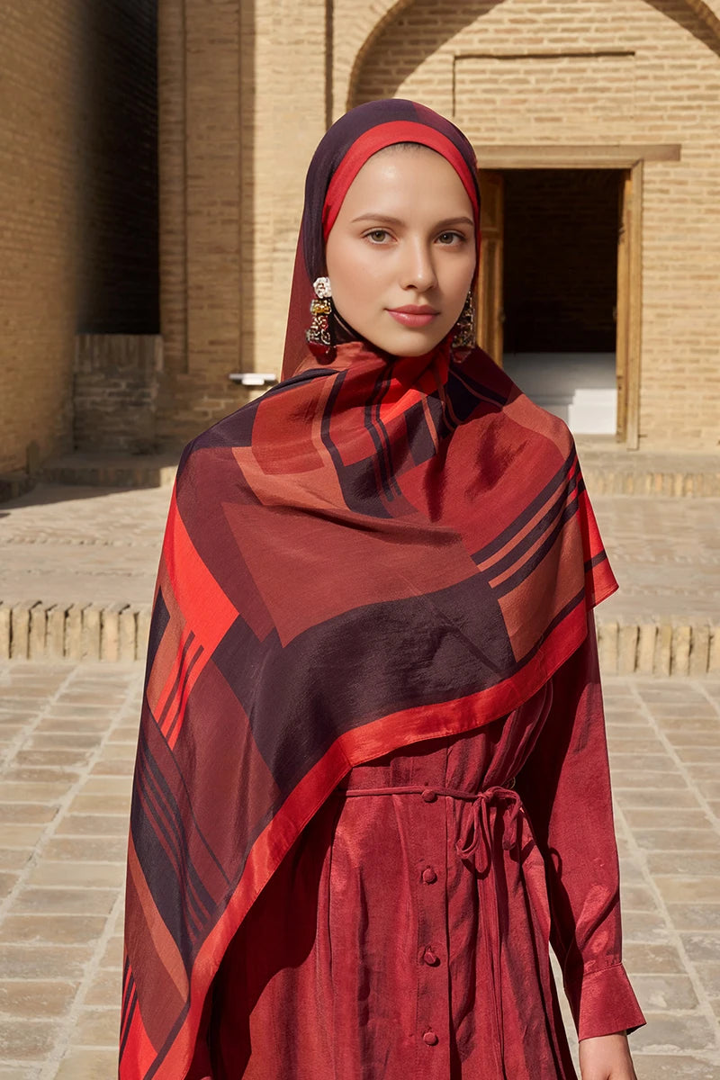 Clover Floş Viskon Şal - Kırmızı