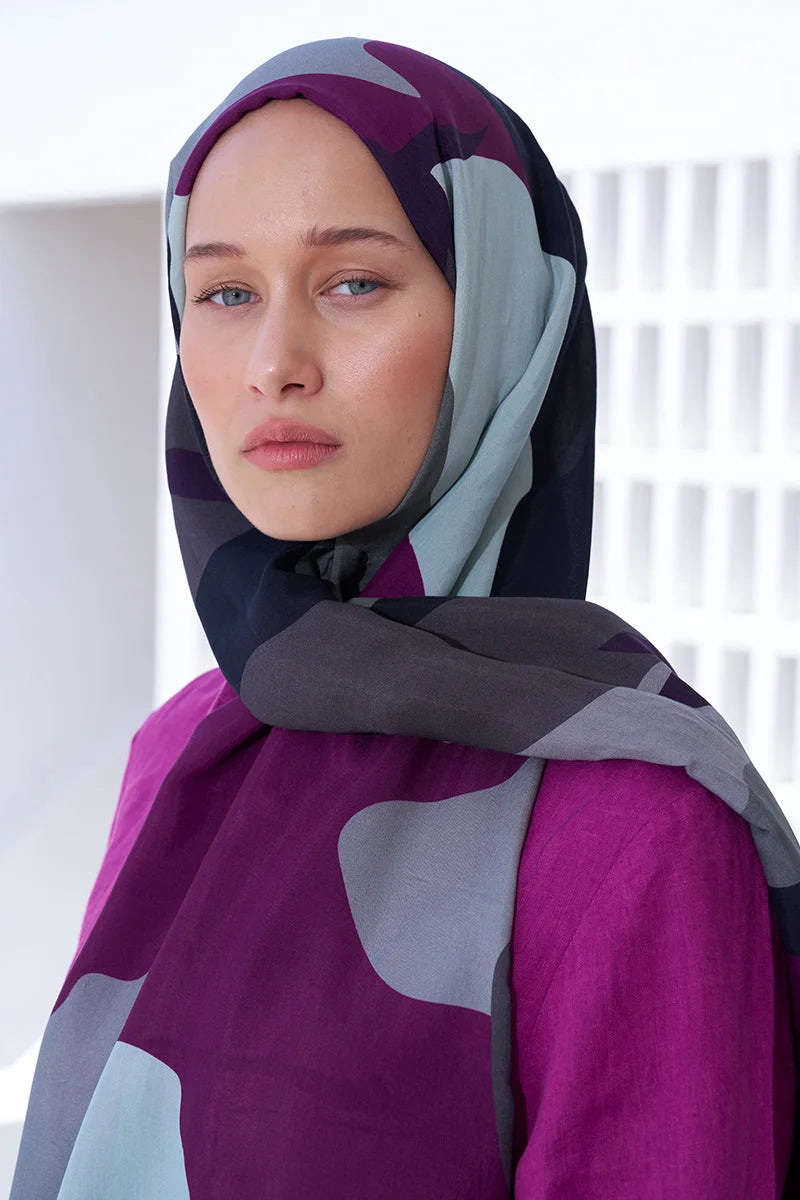 Curated Abstract Shawl - Plum