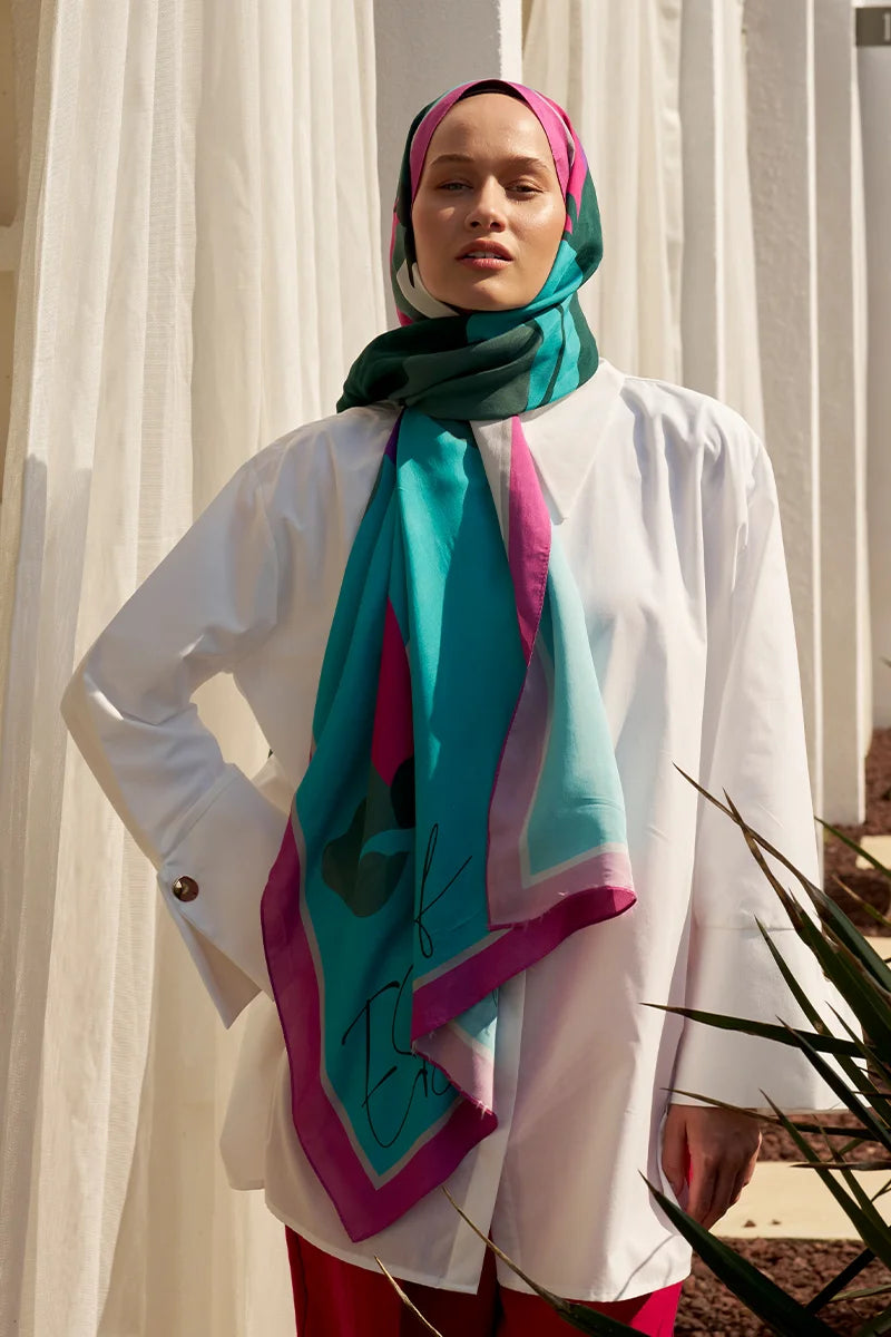 Curated Abstract Şal - Turkuaz