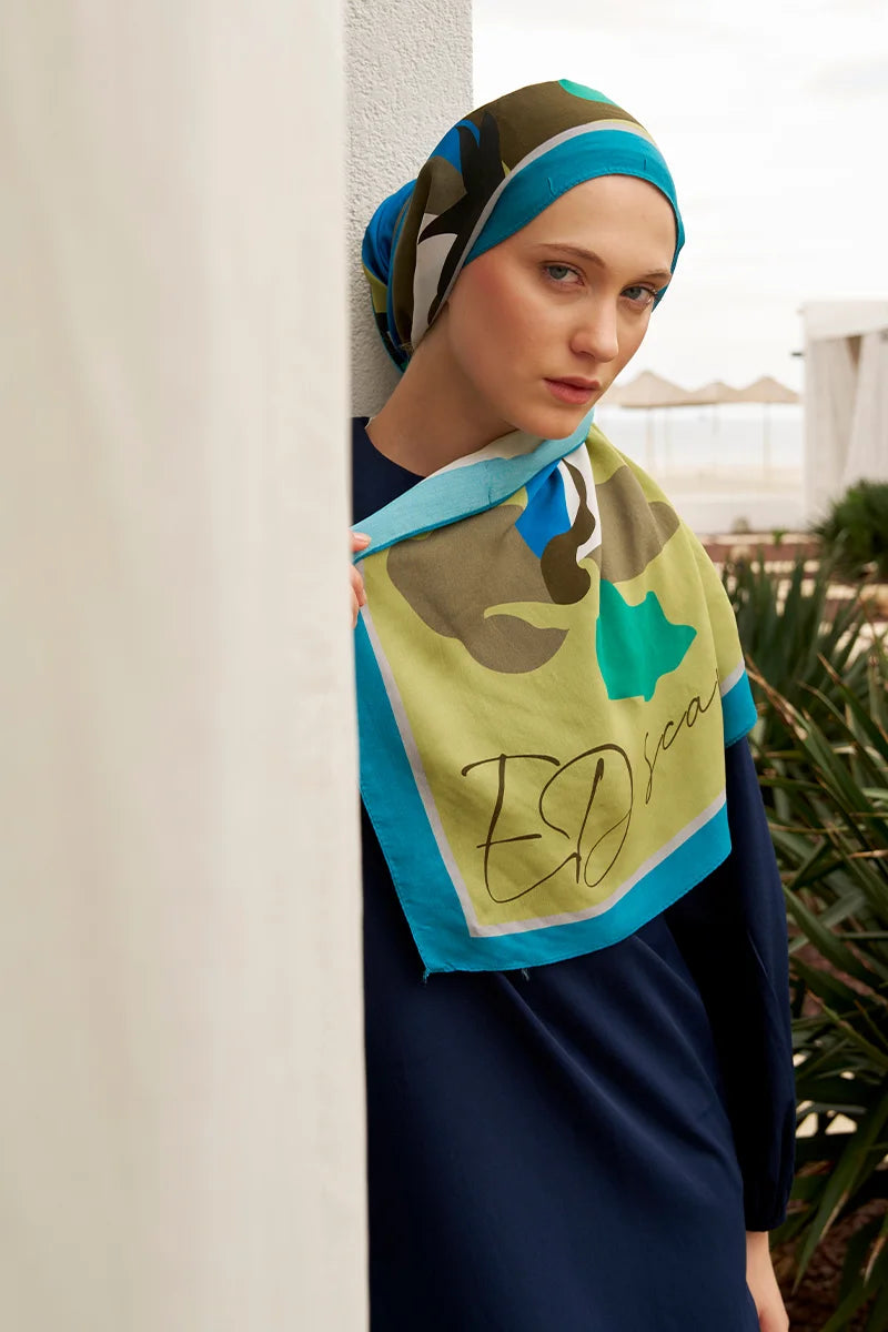 Curated Abstract Shawl - Olive Green