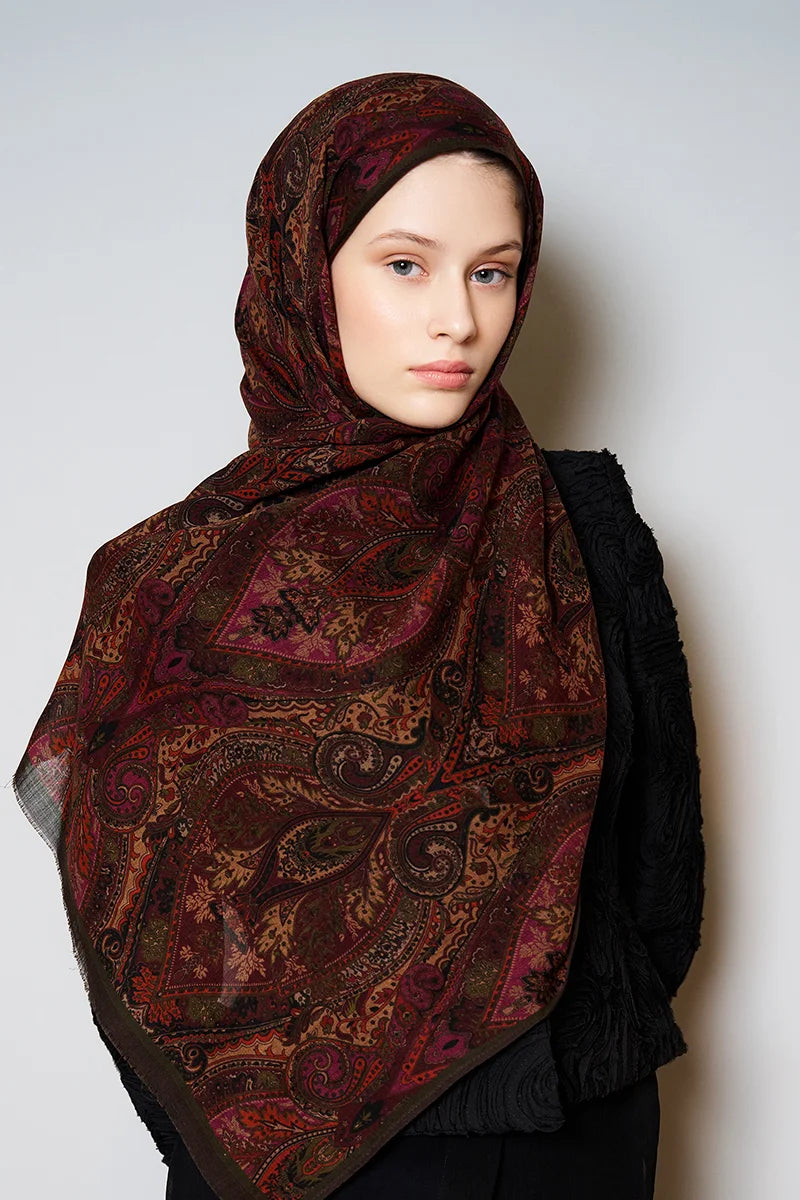 Yün İpek Aurora Şal - Acı Kahve