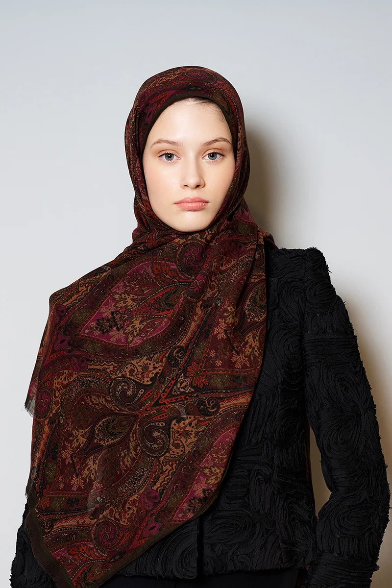 Yün İpek Aurora Şal - Acı Kahve