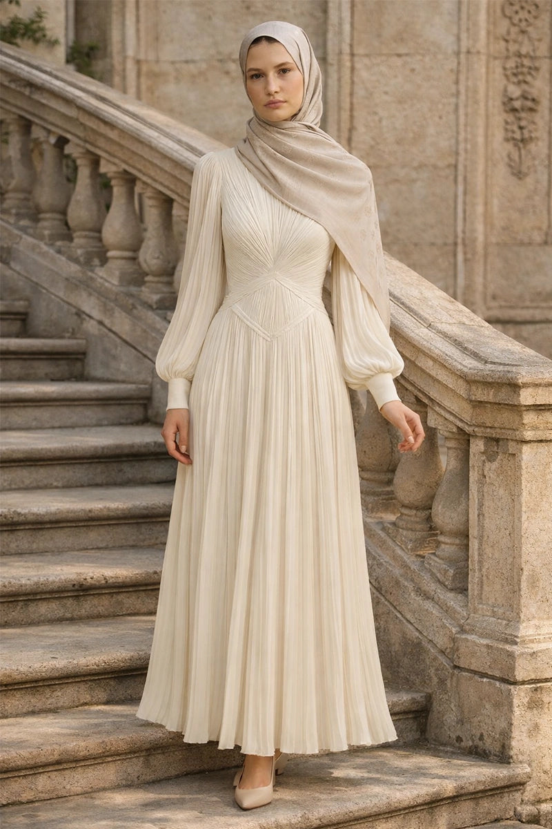 Double-Sided Ethnic Pattern Shawl - Cream