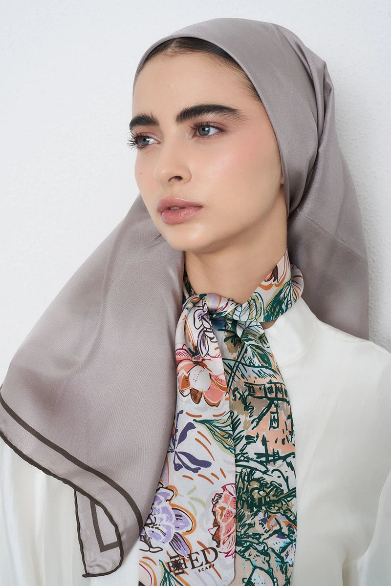 Floral Desen İpek Fular - Yeşil