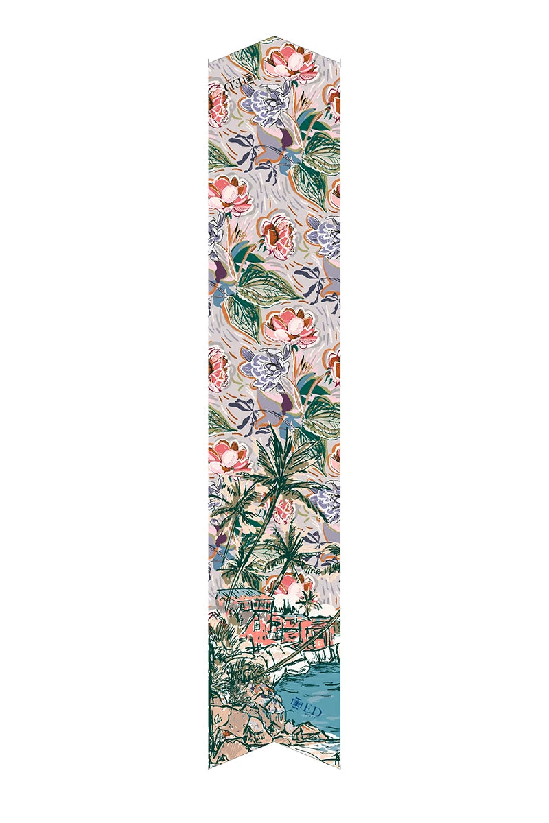 Floral Desen İpek Fular - Yeşil