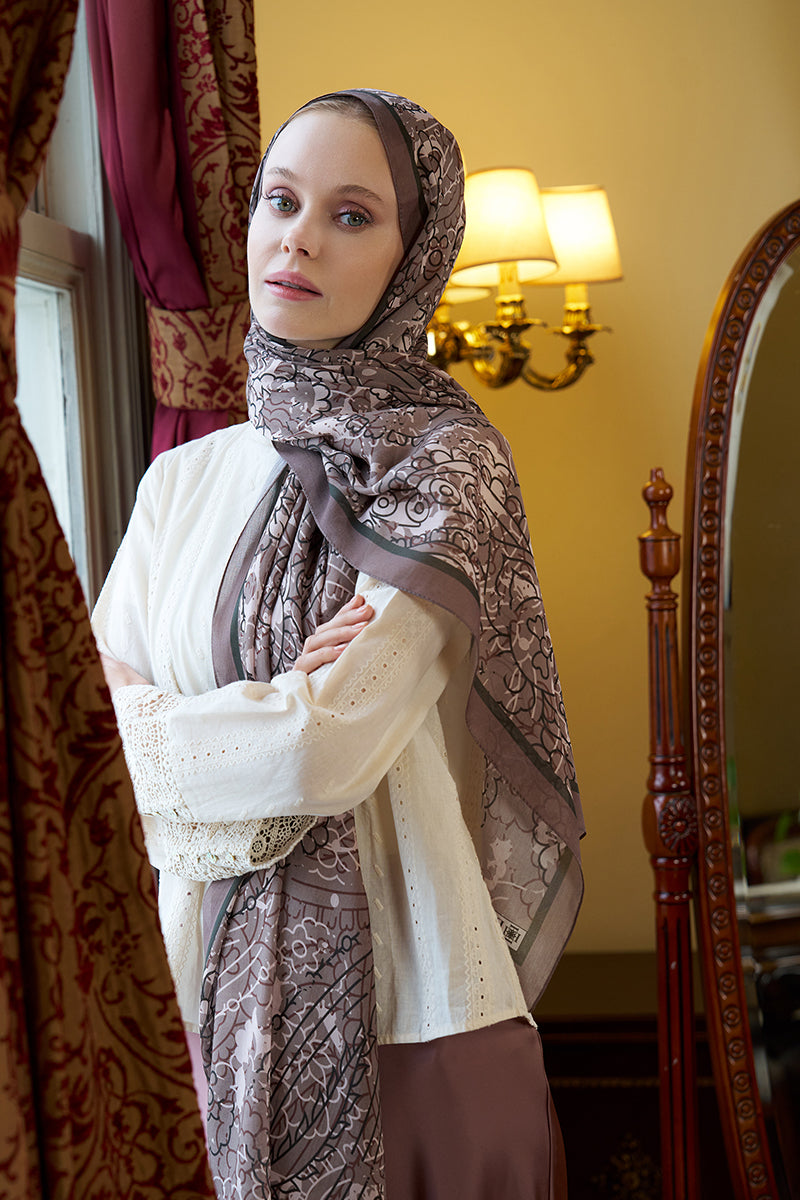 Pamuk İpek Floş Alyra Şal - Bej