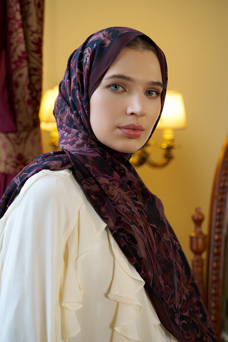 Pamuk İpek Floş Grace Şal - Mürdüm