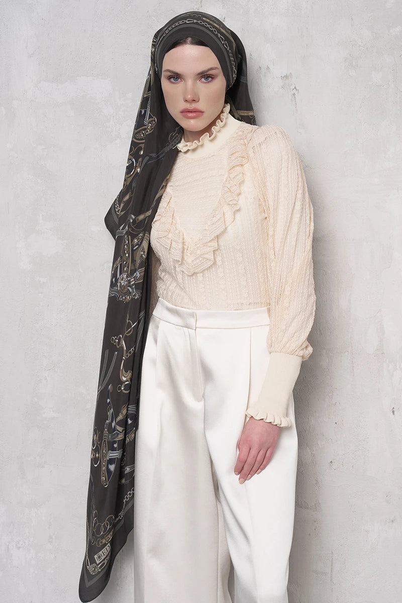 Floş Viskon Şal Harness Desen - Acı Kahve