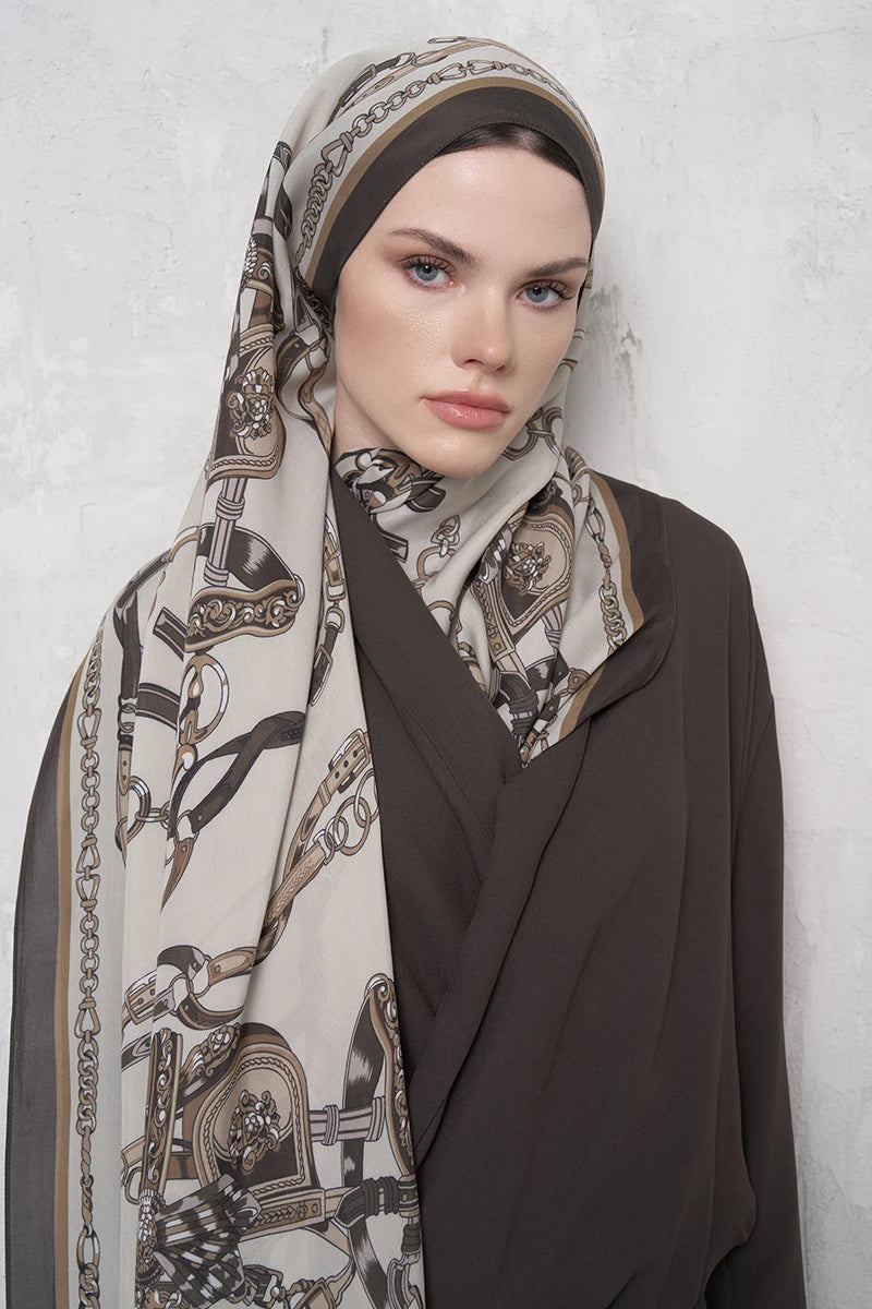 Floş Viskon Şal Harness Desen - Bej