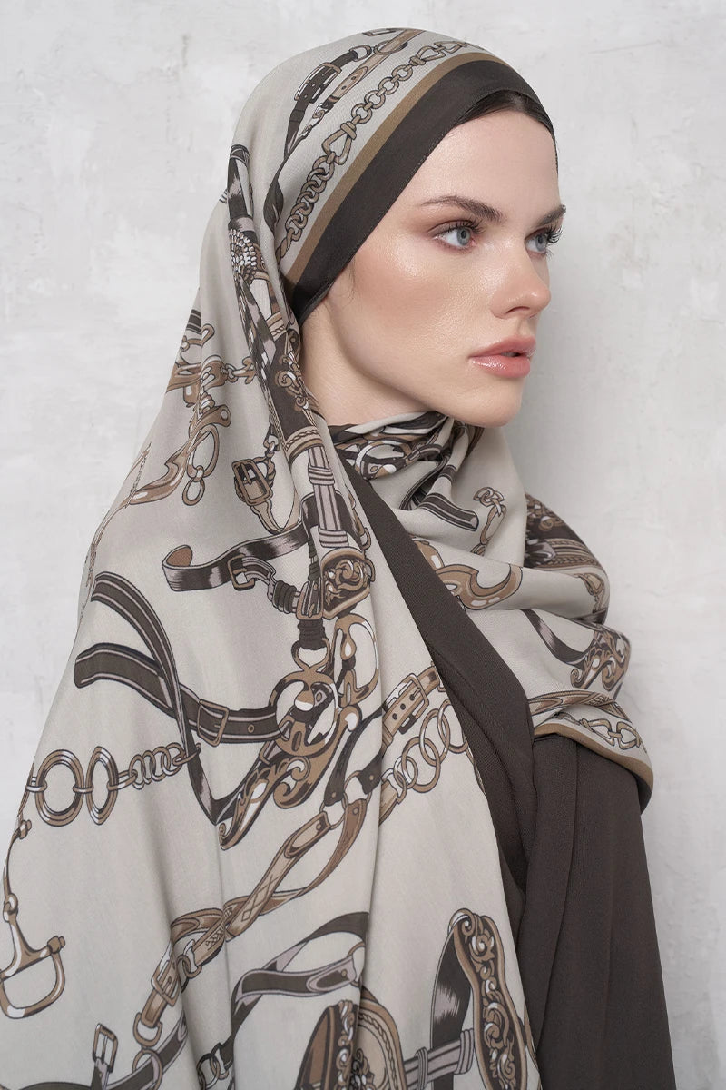 Floş Viskon Şal Harness Desen - Bej