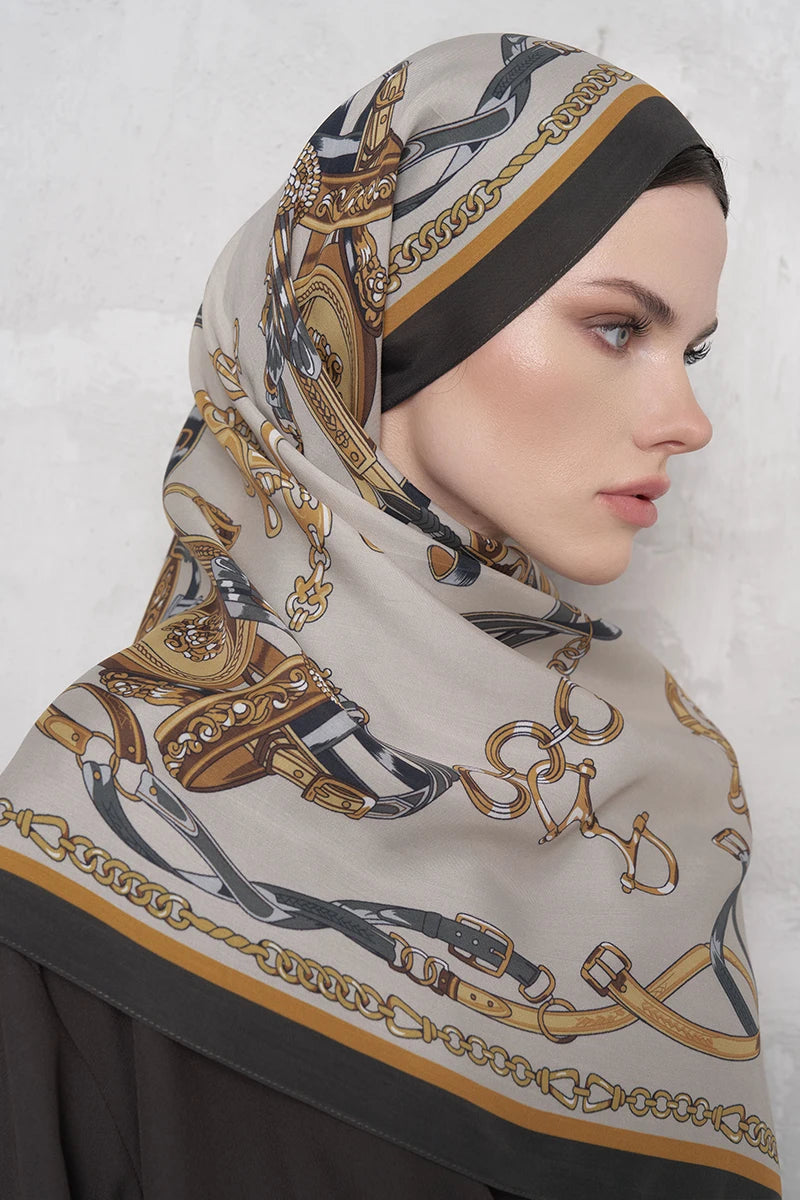 Floş Viskon Şal Harness Desen - Gold