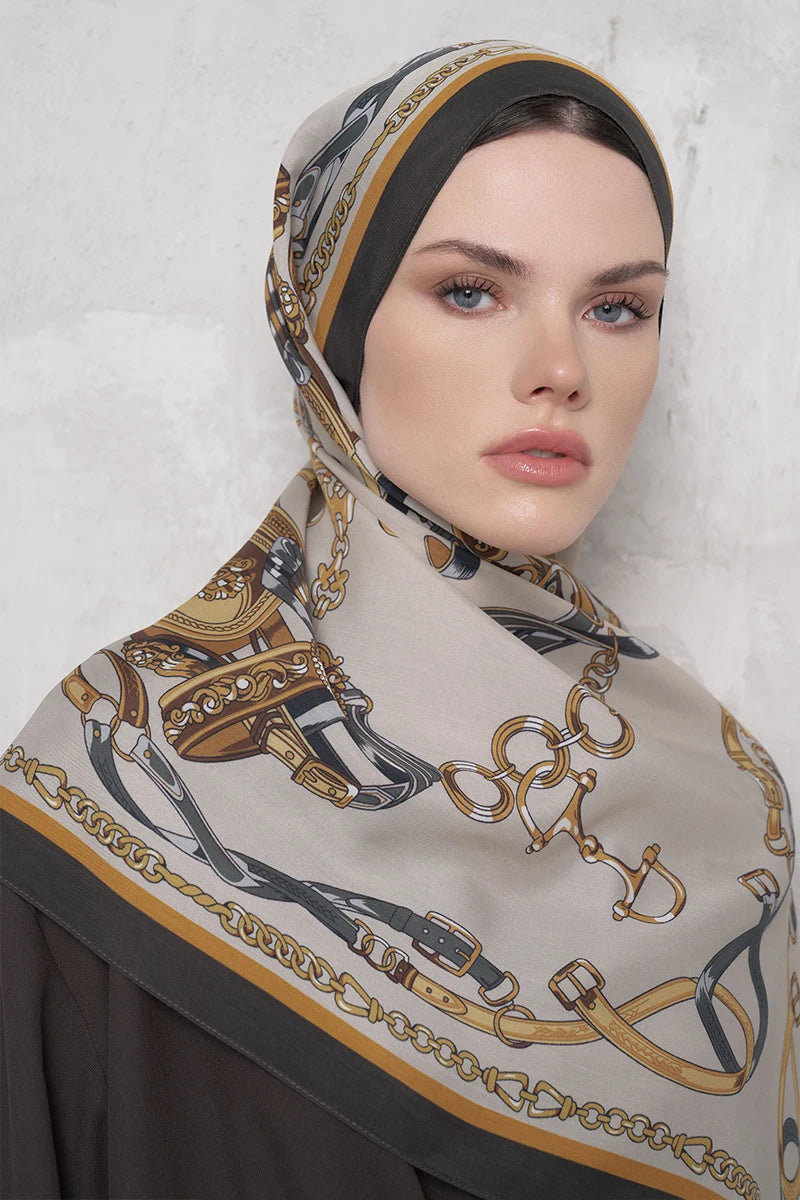 Floş Viskon Şal Harness Desen - Gold