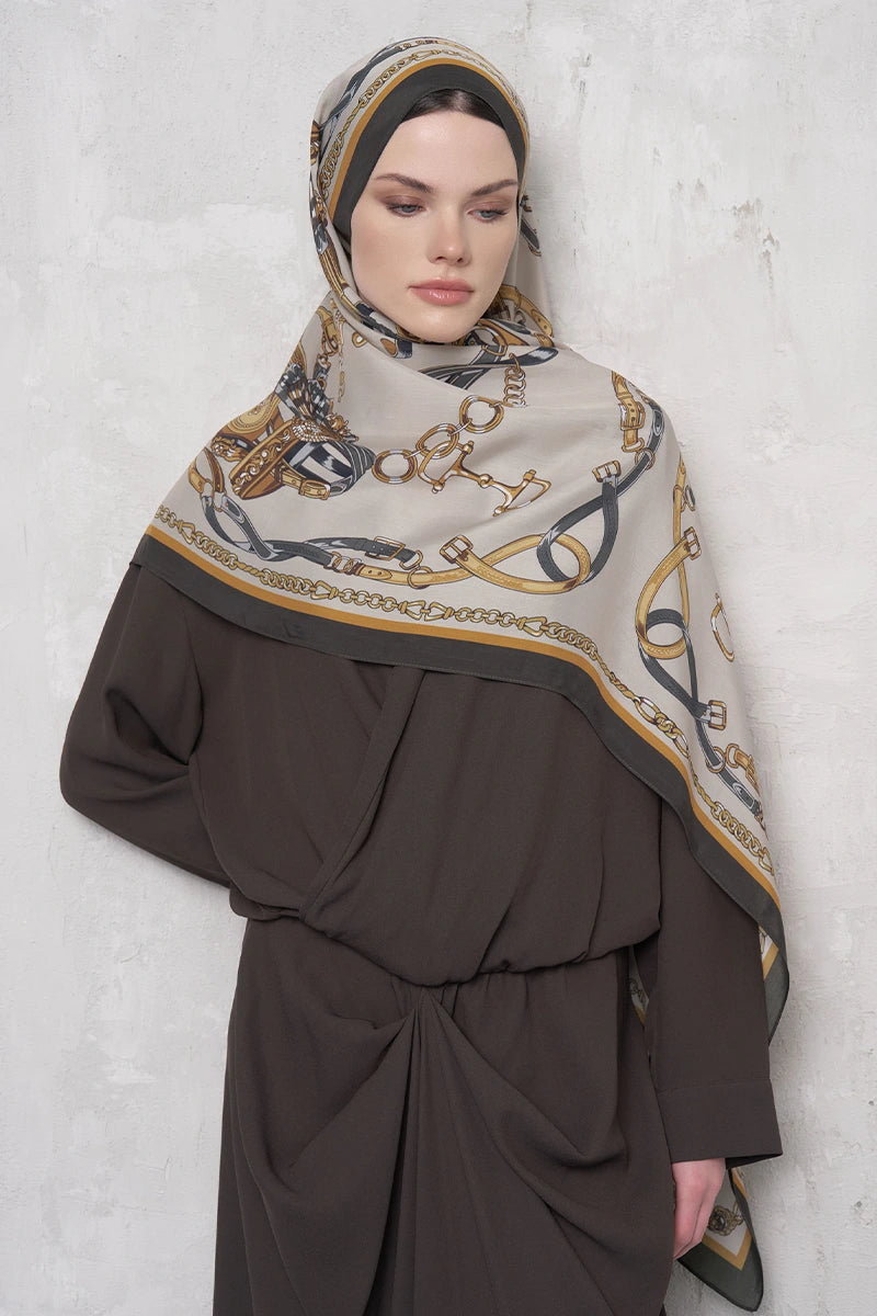 Floş Viskon Şal Harness Desen - Gold