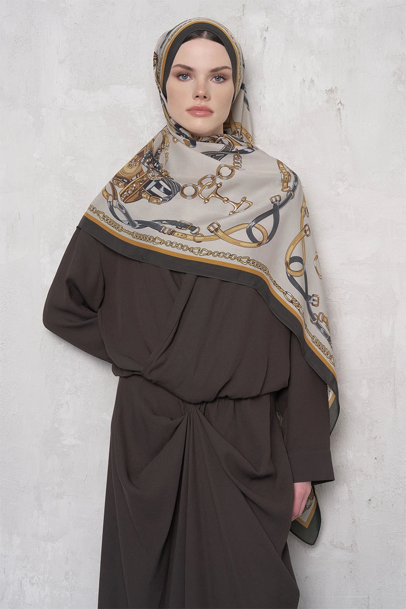 Floş Viskon Şal Harness Desen - Gold