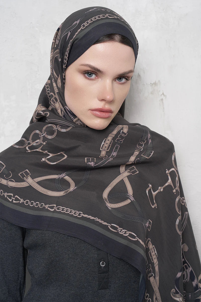 Floş Viskon Şal Harness Desen - Kahverengi