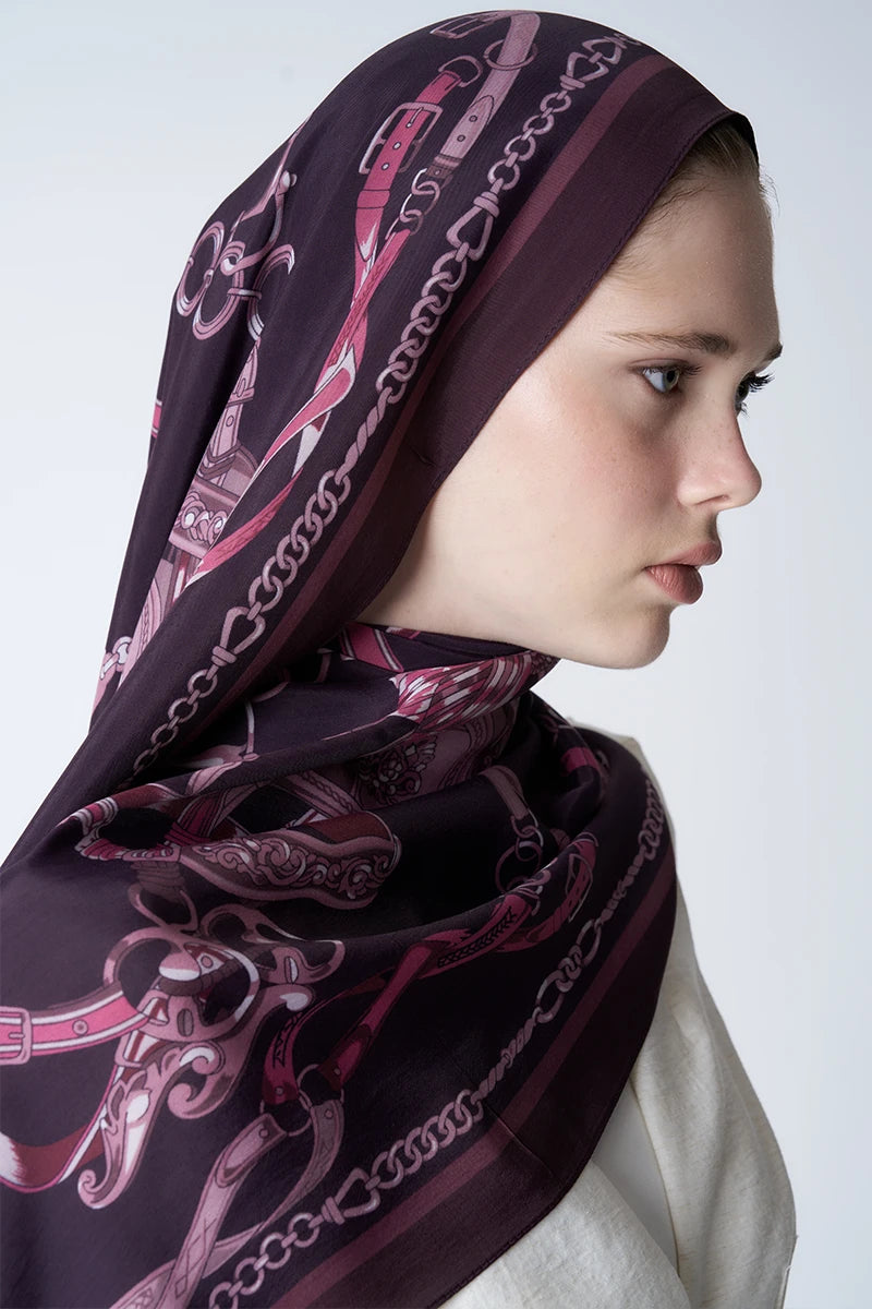 Floş Viskon Şal Harness Desen - Mürdüm