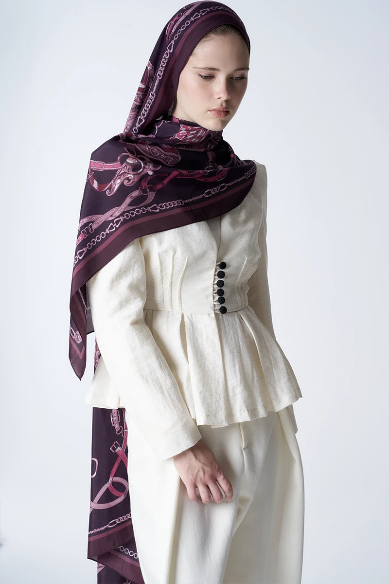 Floş Viskon Şal Harness Desen - Mürdüm
