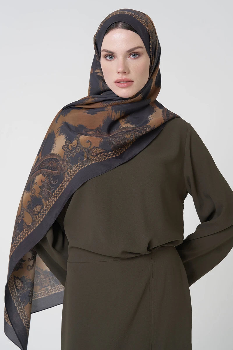 Floş Viskon Şal Lace Leopar Desen - Kahverengi