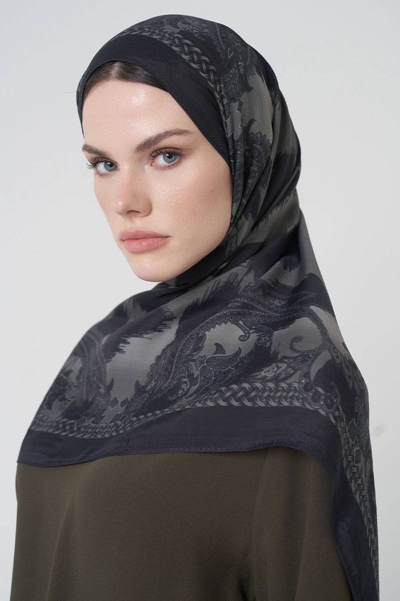 Floş Viskon Şal Lace Leopar Desen - Siyah