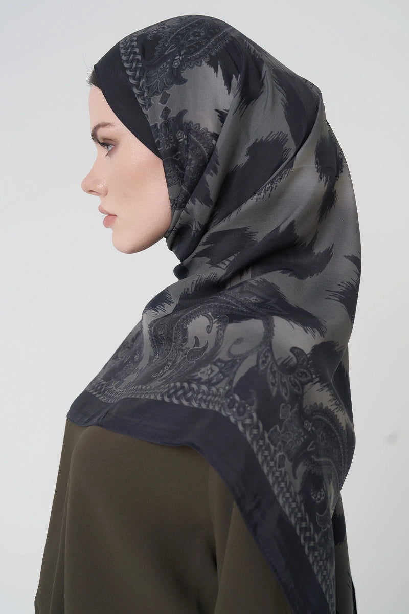 Floş Viskon Şal Lace Leopar Desen - Siyah