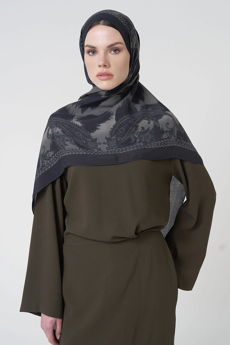 Floş Viskon Şal Lace Leopar Desen - Siyah