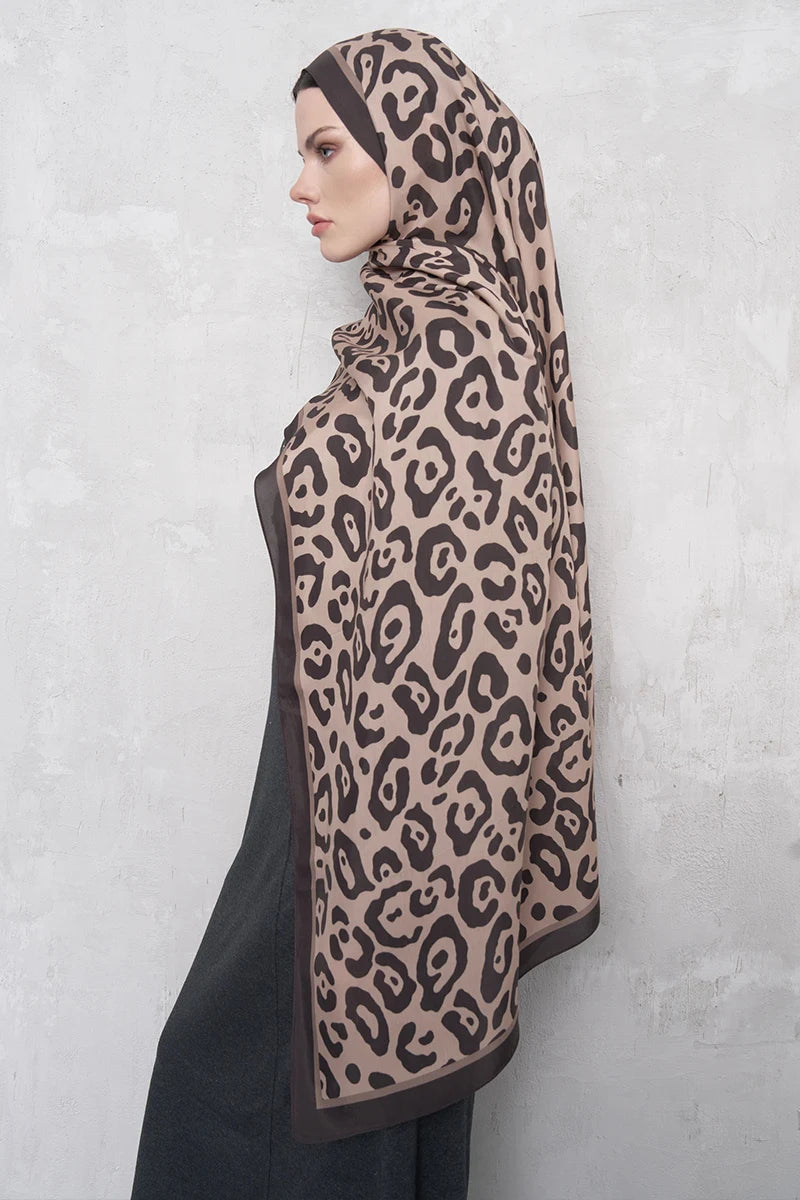 Floş Viskon Şal Leopar Desen - Bej