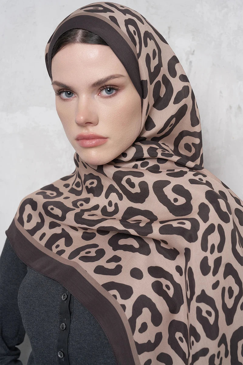 Floş Viskon Şal Leopar Desen - Bej