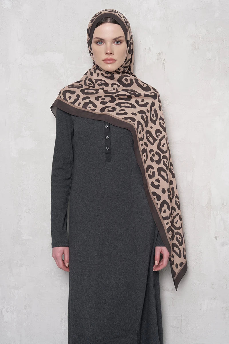 Floş Viskon Şal Leopar Desen - Bej