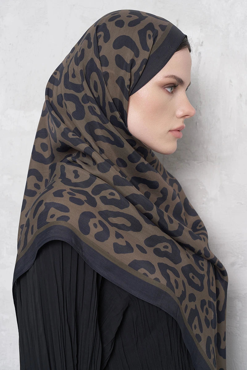 Floss Viscose Shawl Leopard Pattern - Dark Green