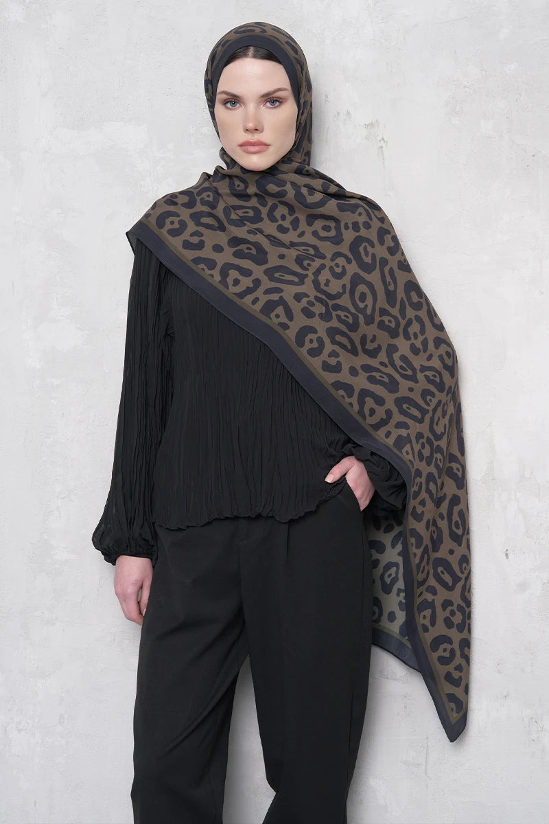Floş Viskon Şal Leopar Desen - Nefti