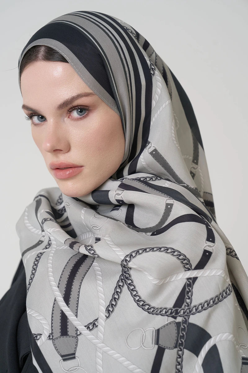 Floş Viskon Şal Reins Desen - Gri