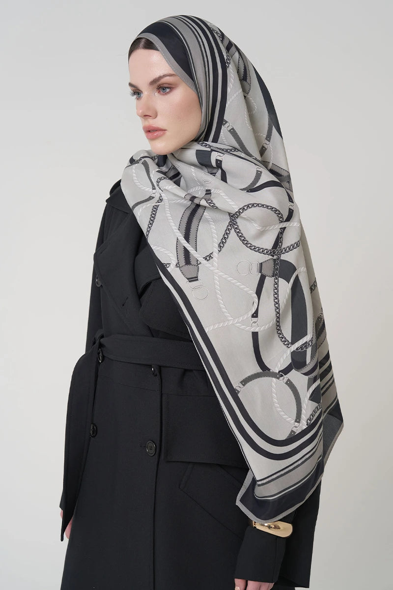Floş Viskon Şal Reins Desen - Gri