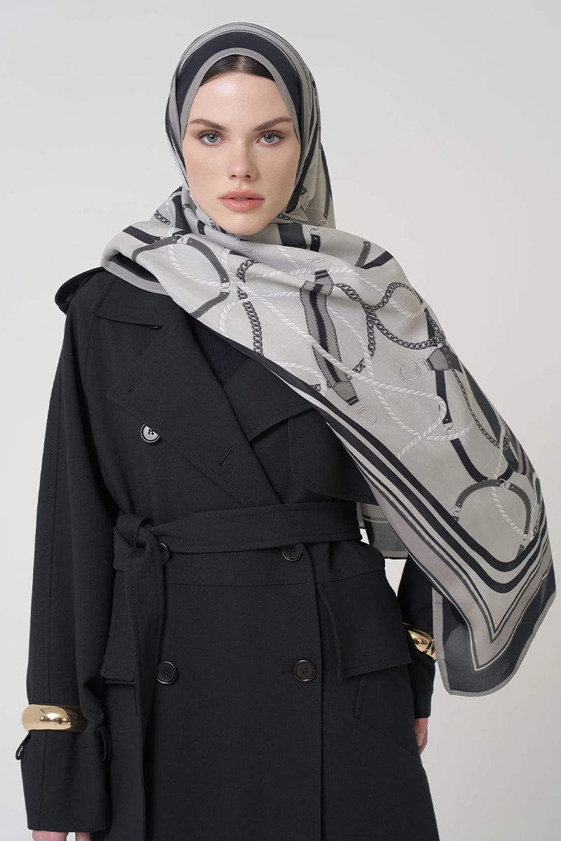 Floş Viskon Şal Reins Desen - Gri