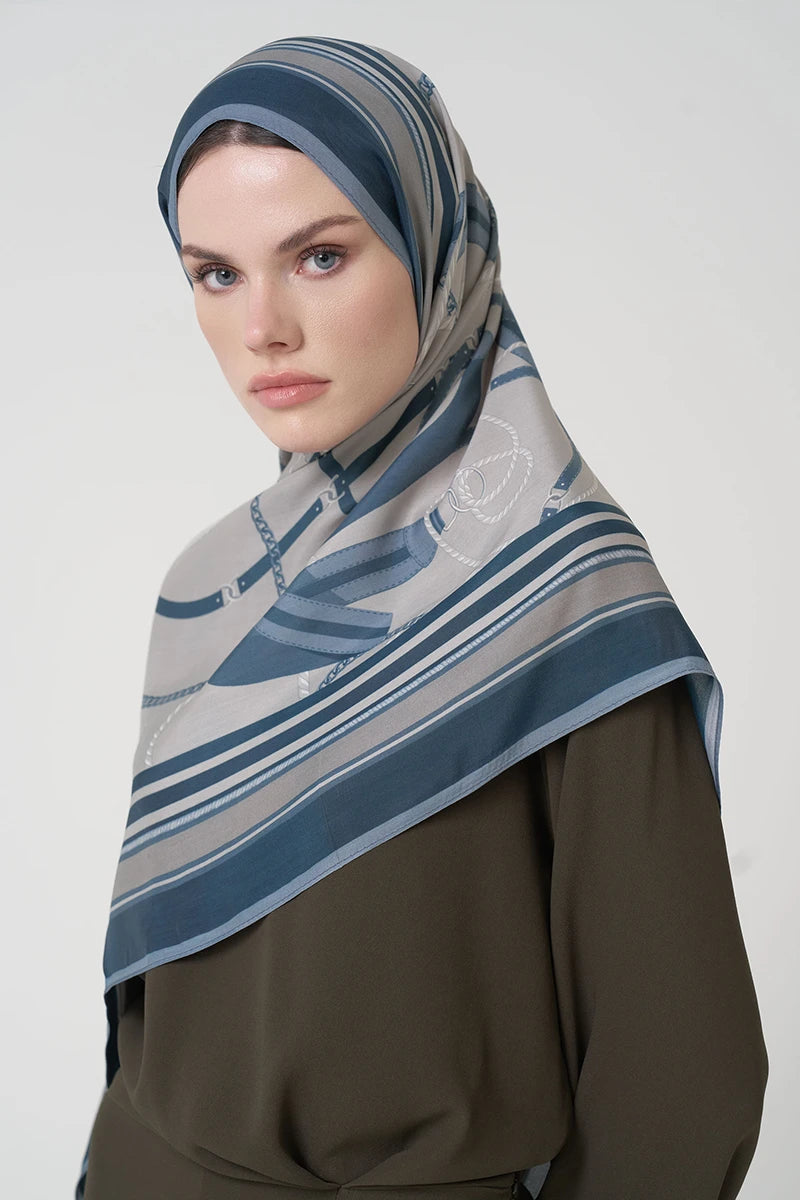 Floş Viskon Şal Reins Desen - Mavi