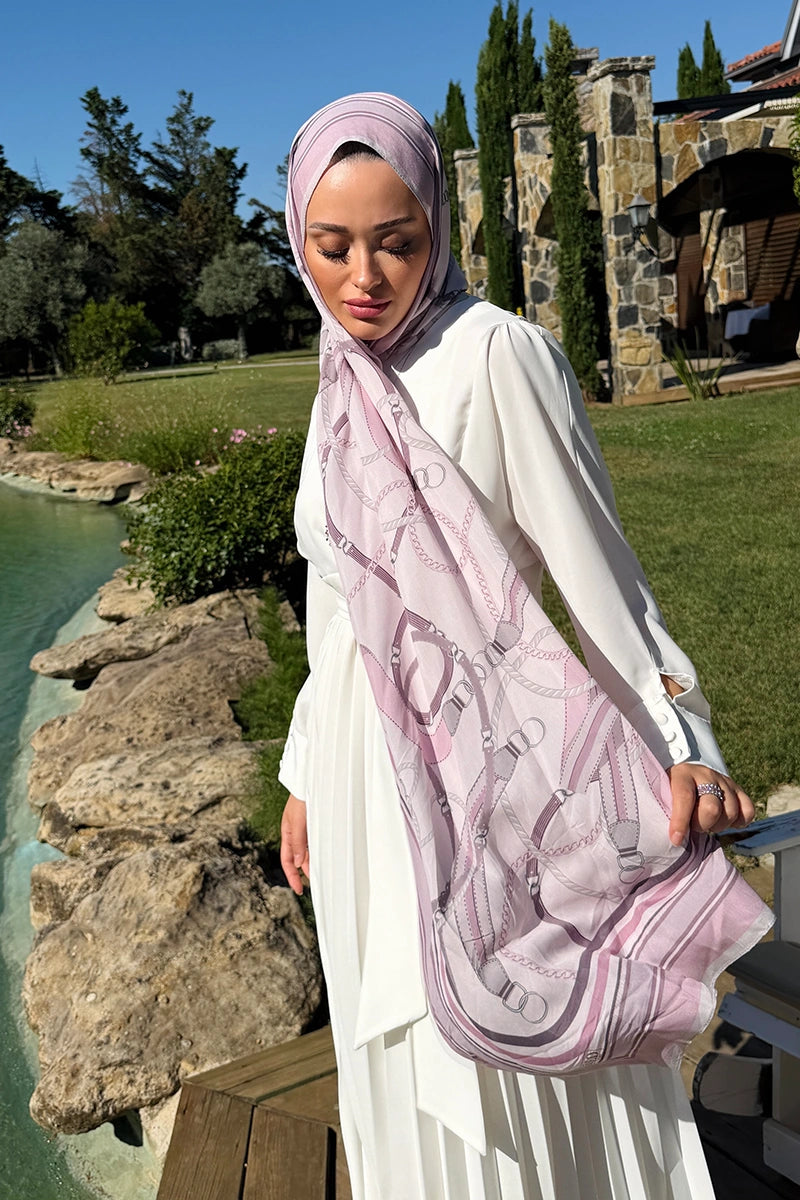 Floş Viskon Şal Reins Desen - Pembe