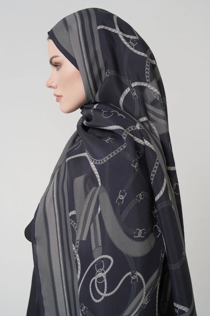 Floss Viscose Shawl Reins Pattern - Black